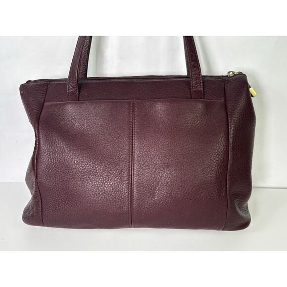 Etienne Aigner Pebbled Leather Shoulder Bag Maroon Double Strap Zip - Picture 3 of 16